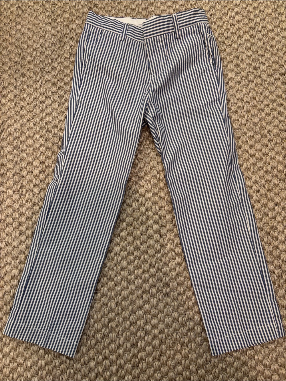 Lands' End Navy and White Striped Collar Shirt
